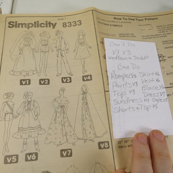 Simplicity 8333 Sewing Pattern 11.5 & 12.5" tall Doll Clothes INCOMPLETE see all - Picture 4 of 16